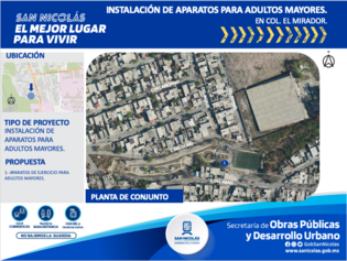 Instalación de aparatos ejercitadores para adultos mayores, El Mirador